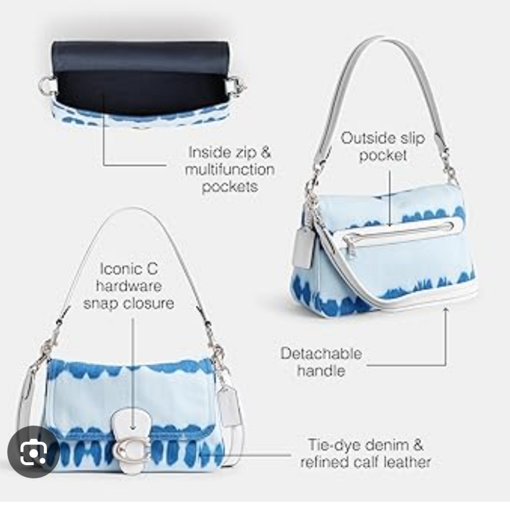 COACH Soft Tabby Shoulder Bag Denim Multi Tie-Dye Blue White NWT - Picture 5 of 11